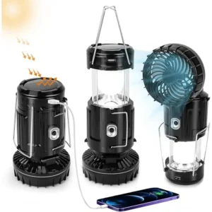 4-Pack Solar Rechargeable LED Camping Lantern Fan