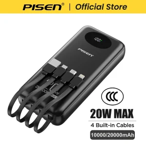 PISEN 10000mAh 20W Power Bank 4 Built-in Cables