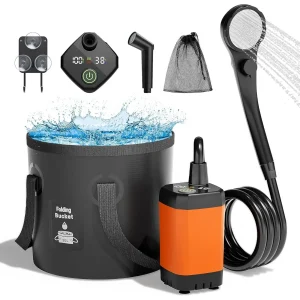 6000mAh Portable Camping Shower with 5-Gallon Bucket